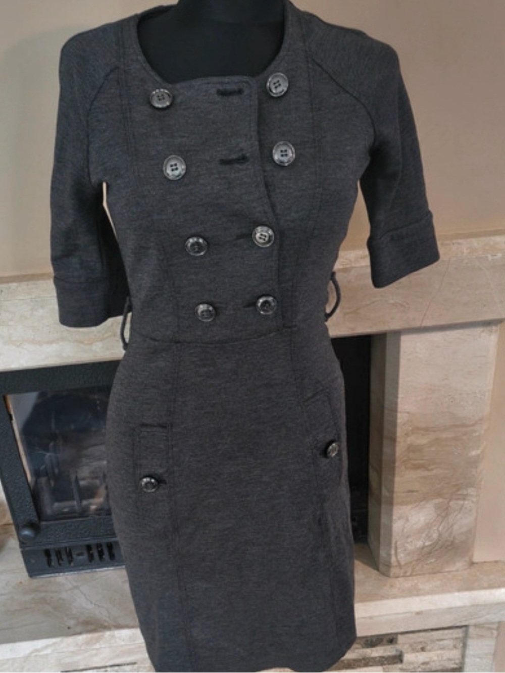 Burberry London Gray Double Breasted Knit Sheath Dress